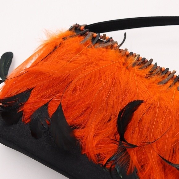 Halloween Black & Orange Feathered Handbag Novelty Bag - Picture 8 of 13